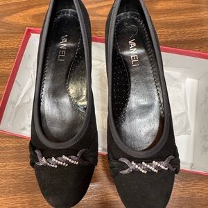 Vaneli Black Suede Flats with Embellished Detail